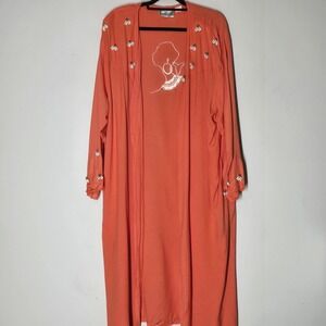 Vintage Molato Beaded Shell African Woman Art Maxi Duster Open Front XL